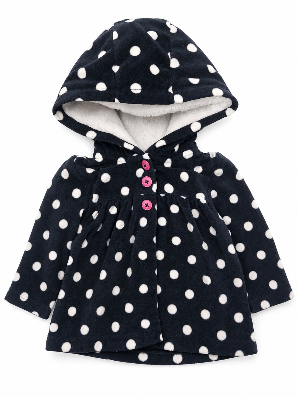 Navy Blue Polka Dot Hooded Sweatshirt with White Dots